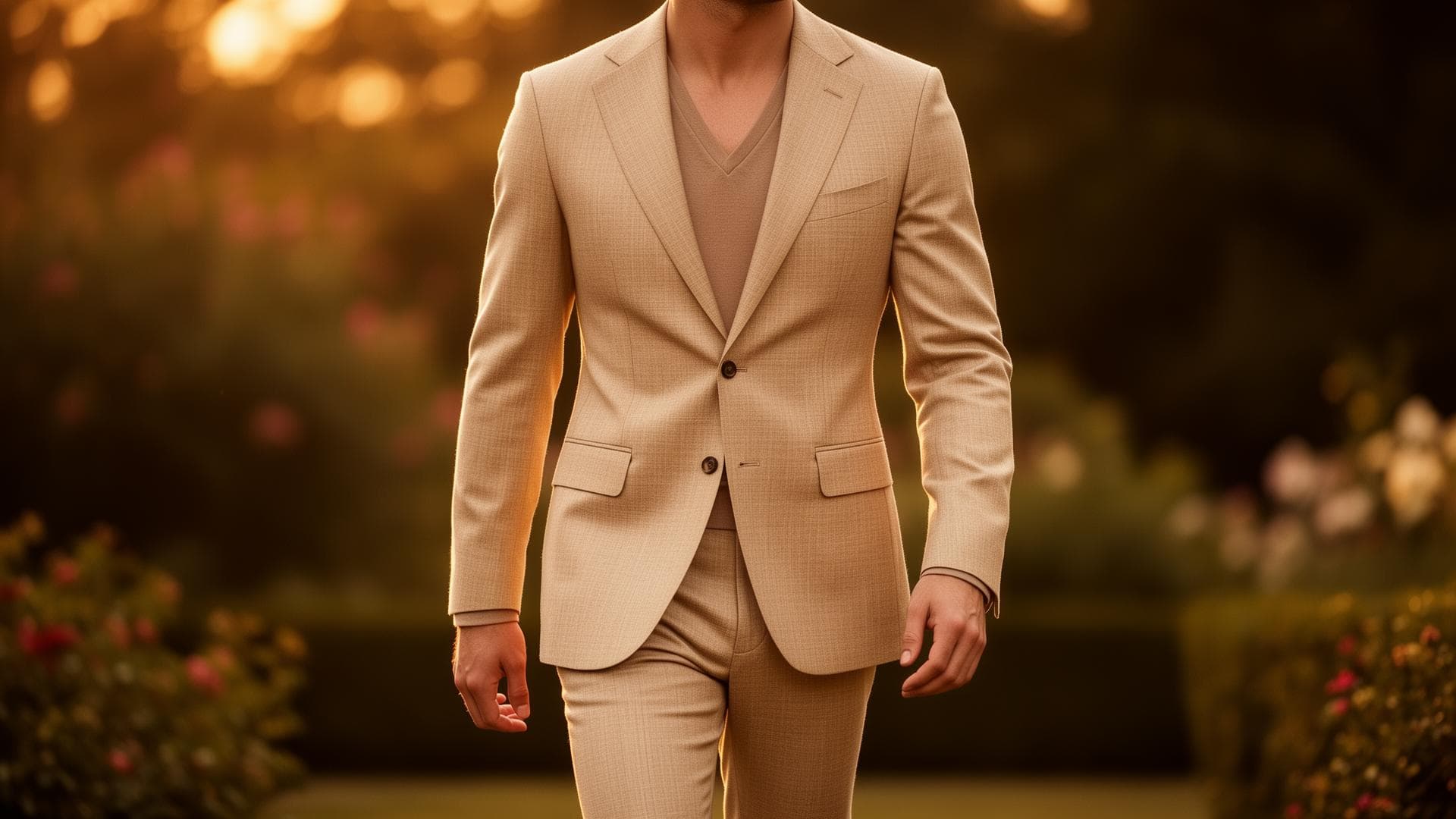 Traje beige slim fit — renta en Mens Puebla